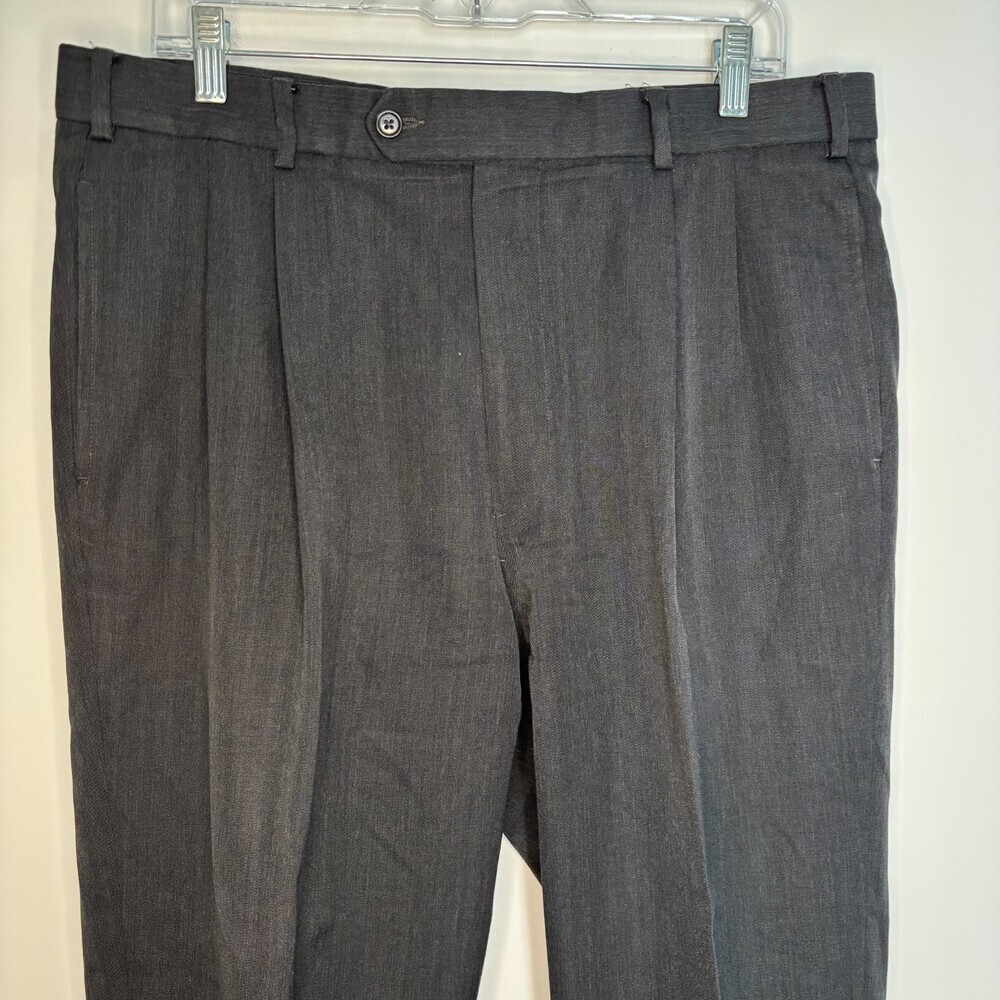 BROOKS BROTHERS 100% Wool Dress Pant Mens 35 x 30 Dark Gray Pleated Pockets